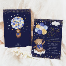 Navy Gold Teddy Bear Balloons Boy Baby Showdusche