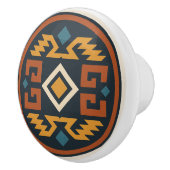 Navy Gold Terracotta Diamond Zapotec Keramik Knob Keramikknauf (Rechts)