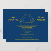 Navy Gold Torah Bar Mitzvah Einladung Twins (Vorne/Hinten)