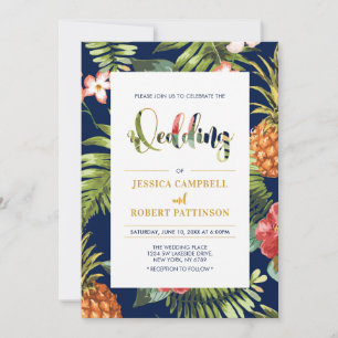 Navy & Gold   Tropische Sommerhochzeits-Einladung Einladung