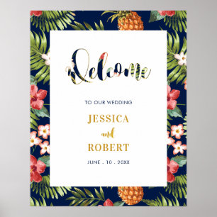 Navy & Gold   Tropisches Sommerhochzeit-Willkommen Poster
