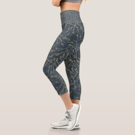 Navy & Gold Twigs Capri Leggings