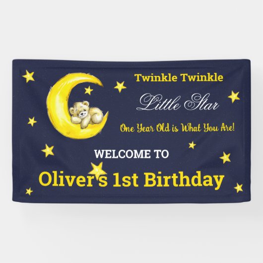Navy Gold Twinkle Little Star 1. Geburtstag Banner (Horizontal)