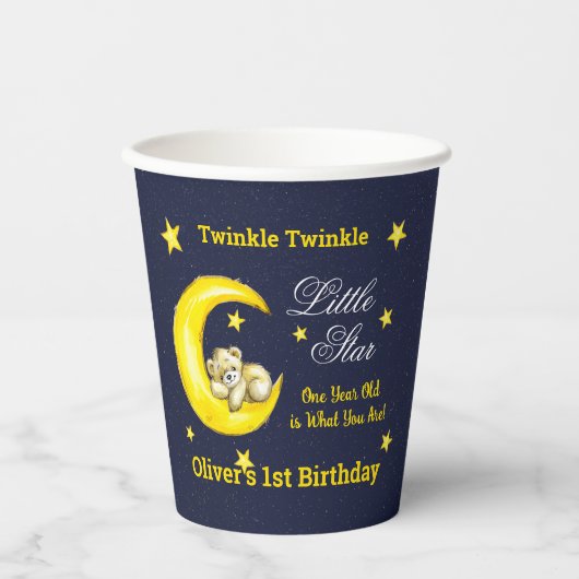 Navy Gold Twinkle Little Star 1. Geburtstag Pappbecher (Vorderseite)