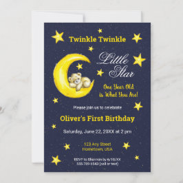 Navy Gold Twinkle Little Star Moon 1. Geburtstag Einladung