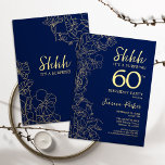 Navy Gold Überraschung 60. Geburtstag Einladung<br><div class="desc">Navy Gold Überraschung 60. Geburtstag Einladung. Minimalistisches modernes feminines Design mit botanischen Akzenten und Typografie-Script-Schriftart. Einfache florale Einladungskarte perfekt für eine stilvolle weibliche Überraschung am Tag.</div>