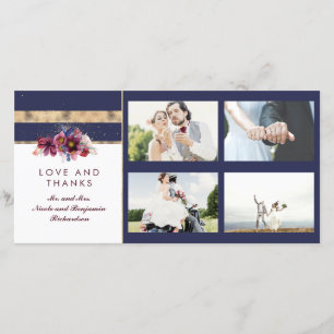 Navy Gold und Burgund Floral Wedding Vielen Dank Dankeskarte