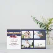 Navy Gold und Burgund Floral Wedding Vielen Dank Dankeskarte (Stehend Vorderseite)