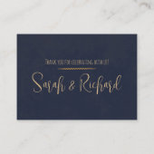 Navy & Gold Velvet Luxe Hochzeitstisch Platzkarte (Rückseite)