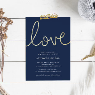Navy & Gold verknotete Liebe Maritime Hochzeitsdus Folieneinladung