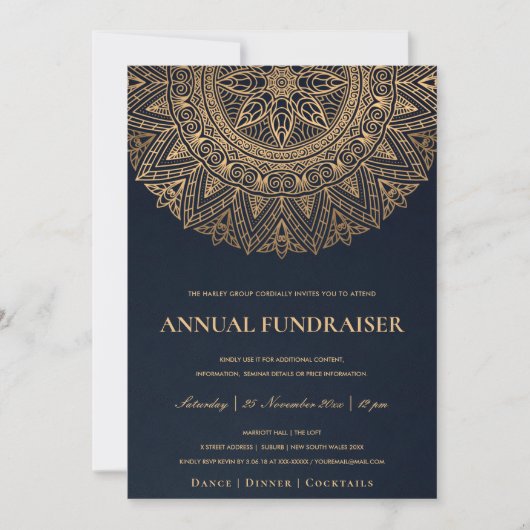 NAVY GOLD VERZIERT MANDALA CORPORATE PARTY EVENT EINLADUNG (Vorderseite)