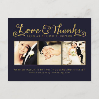 Navy Gold Vielen Dank Script Typografy Foto Postkarte