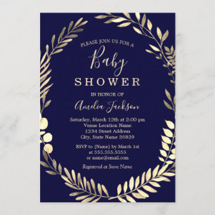 Navy Gold Wasserfarbe Kranz Jungen Baby Shower Einladung