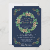 Navy Gold Watercolor Holly Wreath Brautparty Einladung (Vorderseite)