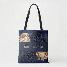 Navy Gold Watercolor Peony Bridesmaid Gefallen Ges Tasche
