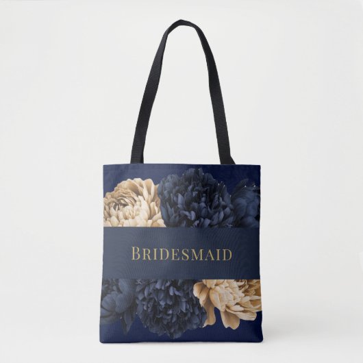 Navy Gold Watercolor Peony Bridesmaid Gefallen Ges Tasche (Vorderseite)