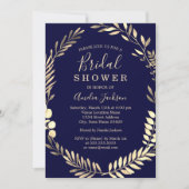 Navy Gold Watercolor Wreath Brautparty Einladung (Vorderseite)
