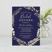 Navy Gold Watercolor Wreath Brautparty Einladung (Stehend Vorderseite)