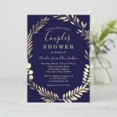 Navy Gold Watercolor Wreath Couples Dusche Einladung (Stehend Vorderseite)