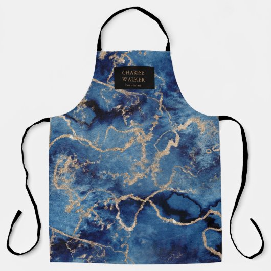 Navy Gold Waves Beautician Monogram Schürze (Vorderseite)