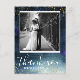Navy Gold Wedding Foto Vielen Dank Postkarte