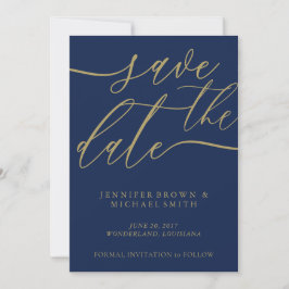 Navy Gold Wedding Rett Date Foto Calligraphy Save The Date
