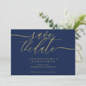 Navy Gold Wedding Rett Date Foto Save The Date (Stehend Vorderseite)