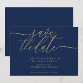 Navy Gold Wedding Rett Date Foto Save The Date (Vorne/Hinten)