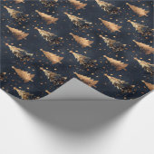 Navy & Gold Weihnachtsbaum Geschenkpapier (Ecke)