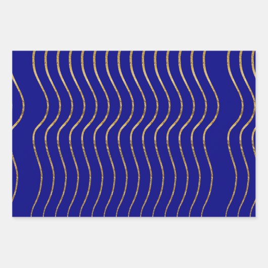 Navy Gold Weihnachtsbaum Snowflake Wavy Lines Geschenkpapier Set (Vorderseite 2)