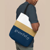 Navy Gold Weiß Gestreift | Positive Affirmation Tasche