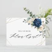 Navy Gold Weiße Elfenbein wird meine Blume sein Einladung (Stehend Vorderseite)