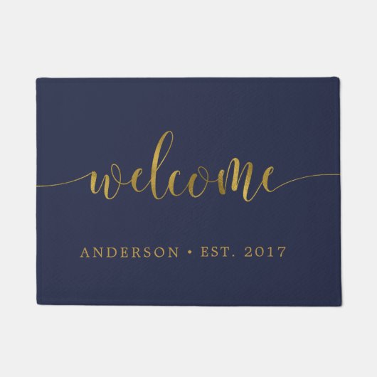 Navy Gold Welcome Calligraphy Personalisiert Doorm Fußmatte (Vorderseite)