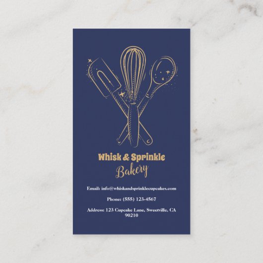 Navy & Gold Whisk Koch Catering Bäckerei Visitenkarte (Rückseite)