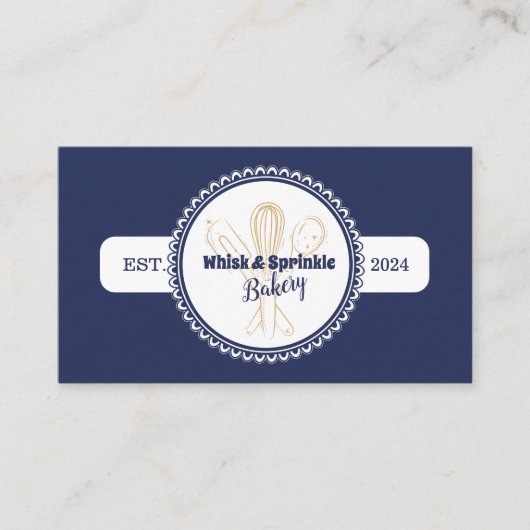 Navy & Gold Whisk Koch Catering Bäckerei Visitenkarte (Vorderseite)