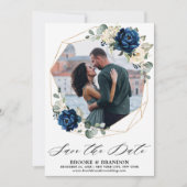 Navy Gold White Champagne Elfenbeinische Rose Save The Date (Vorderseite)