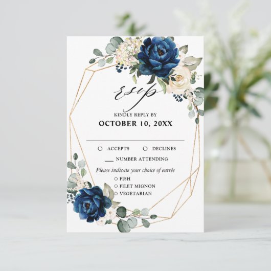 Navy Gold White Champagne Elfenbeinische Rose UAWG RSVP Karte (Stehend Vorderseite)