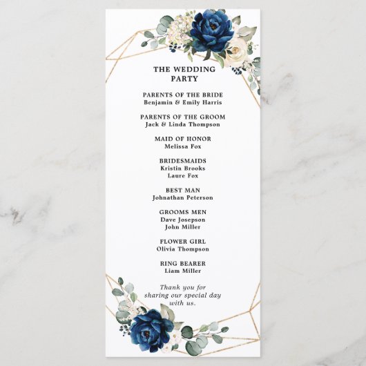 Navy Gold White Champagne Ivory Geometric Wedding Programm (Rückseite)