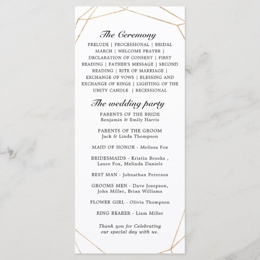 Navy Gold White Champagne Ivory Geometric Wedding Programm (Rückseite)