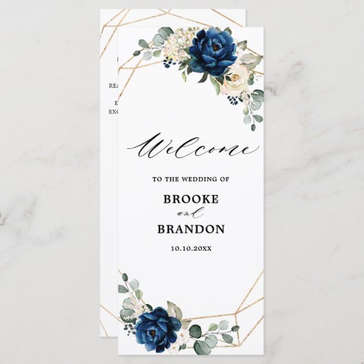 Navy Gold White Champagne Ivory Geometric Wedding Programm (Vorne/Hinten)