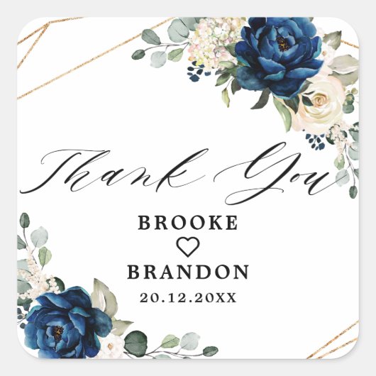 Navy Gold White Champagne Ivory Geometric Wedding Quadratischer Aufkleber (Vorderseite)