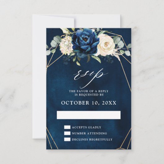 Navy Gold White Champagne Ivory Geometric Wedding RSVP Karte (Vorderseite)