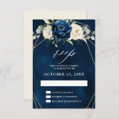 Navy Gold White Champagne Ivory Geometric Wedding RSVP Karte (Vorne/Hinten)