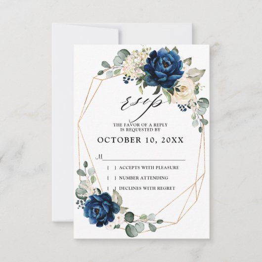 Navy Gold White Champagne Ivory Geometric Wedding RSVP Karte (Vorderseite)