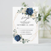 Navy Gold White Champagne Ivory Geometric Wedding RSVP Karte (Stehend Vorderseite)