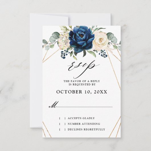Navy Gold White Champagne Ivory Geometric Wedding RSVP Karte (Vorderseite)
