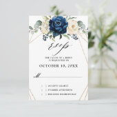 Navy Gold White Champagne Ivory Geometric Wedding RSVP Karte (Stehend Vorderseite)