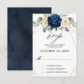 Navy Gold White Champagne Ivory Geometric Wedding RSVP Karte (Vorne/Hinten)
