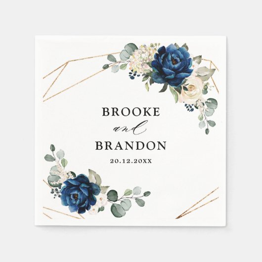 Navy Gold White Champagne Ivory Geometric Wedding Serviette (Vorderseite)