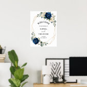 Navy Gold White Champagne Ivory  Wedding Welcome Poster (Heimbüro)